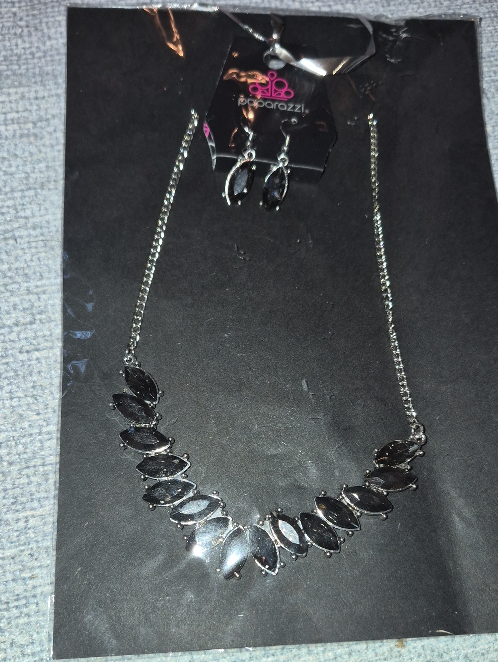 paparazzi Silver Black Marquise Statement Necklace and Earrings